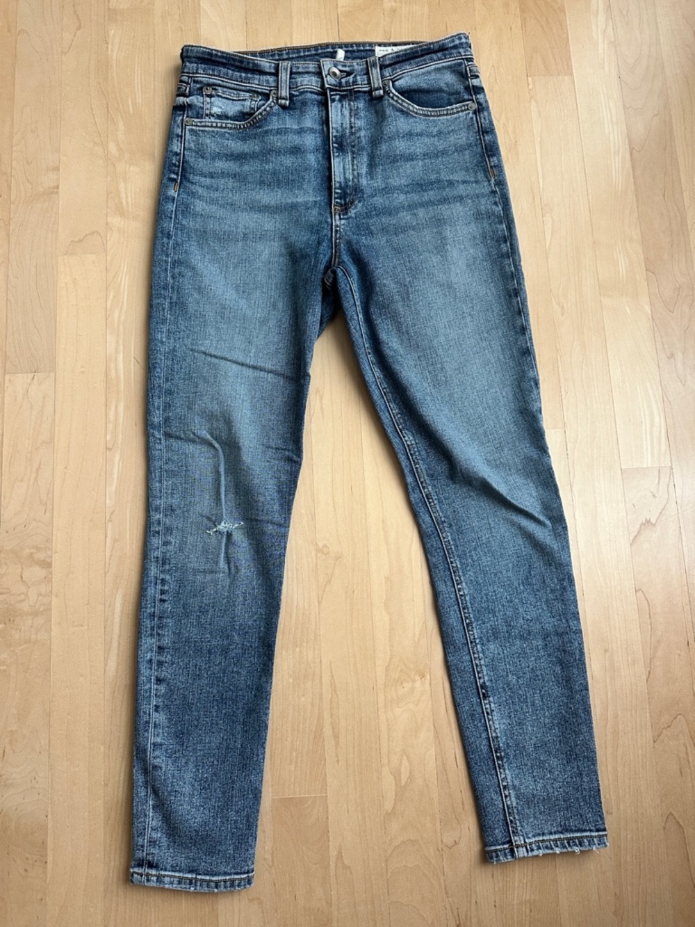 rag & bone Light Blue Denim Jeans with Tan Stitching